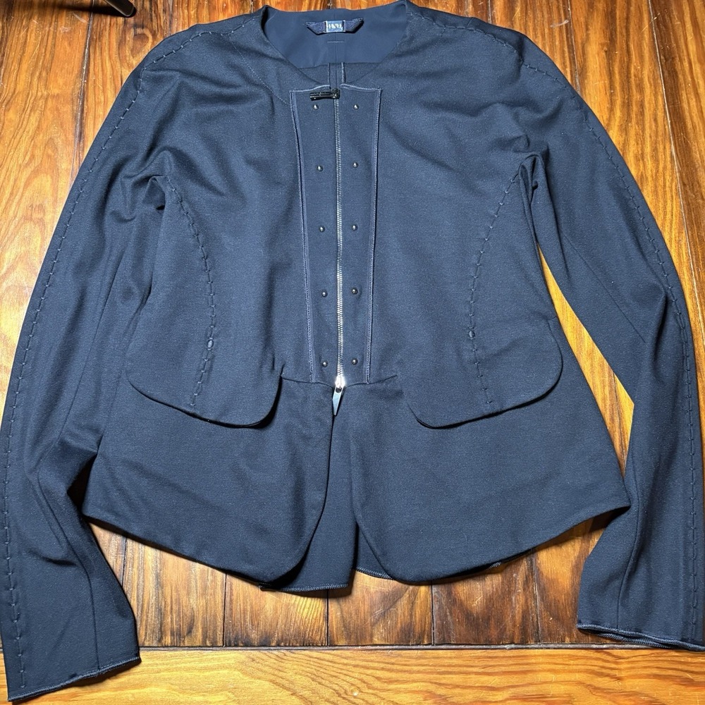 High Tech Claire Campbell Blue Cinched Zip Front Stitched Stud Blazer Jacket